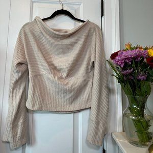 Free People We the Free Natural/White Waffle Knit Cowl Neck/Offshoulder Sweater
